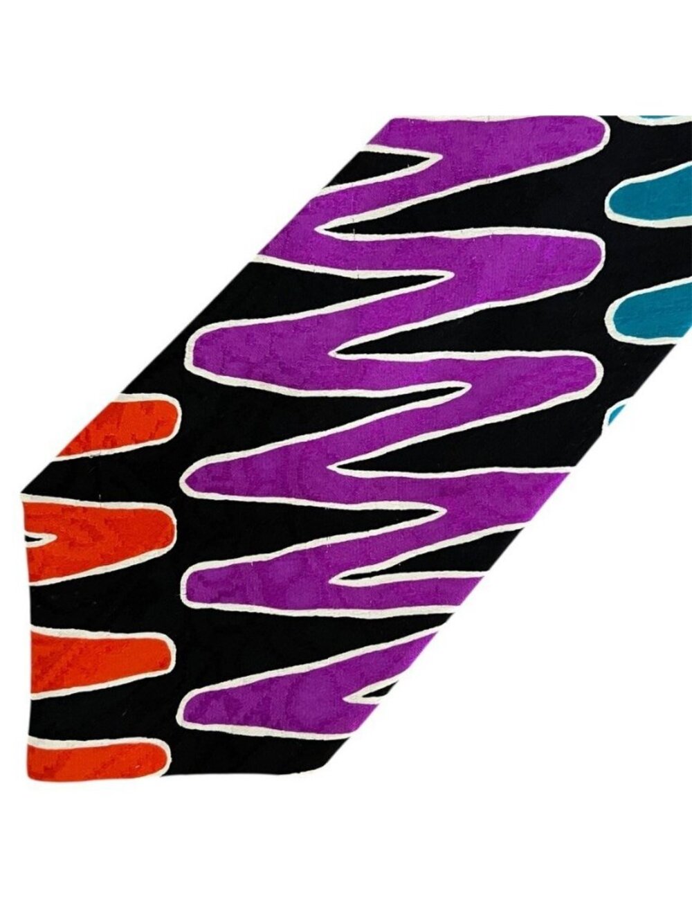 Brioni Squiggle Abstract Black Bright Men's Vintage Silk Tie